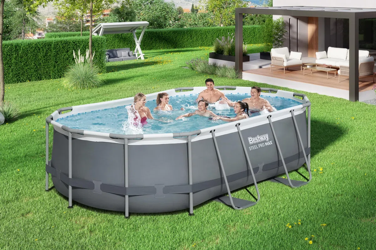 Bestway Juego de Piscina Ovalada de 14' x 8'2" x 39.5"/4.27 m x 2.50 m x 1 m
