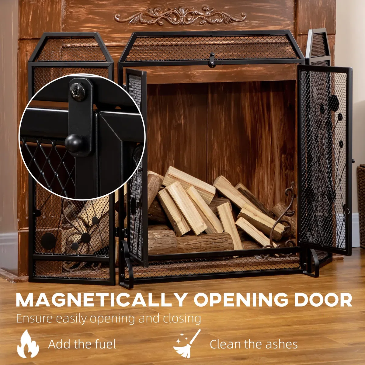 HOMCOM Chimenea Plegable de Acero y Metal Negro con 2 Puertas con Cierre magnético, 125x80cm