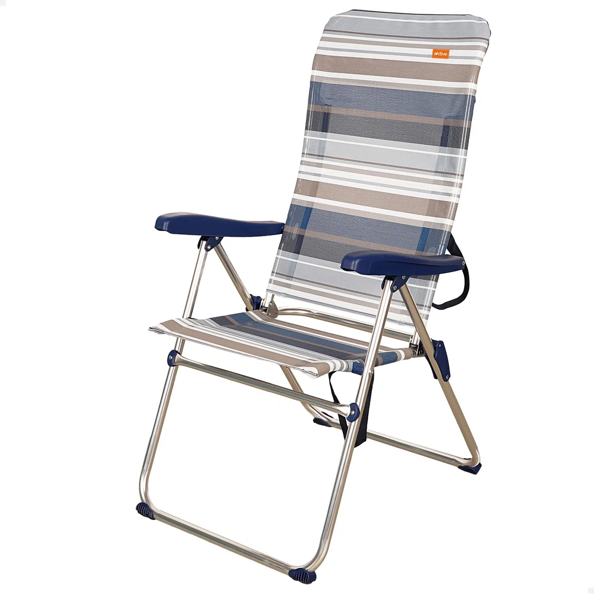 AKTIVE Silla alta de playa, Silla exterior, Silla con respaldo reclinable, 47x66x108 cm, altura del asiento 42 cm, asa para transportar, tacos antideslizantes, (62602)