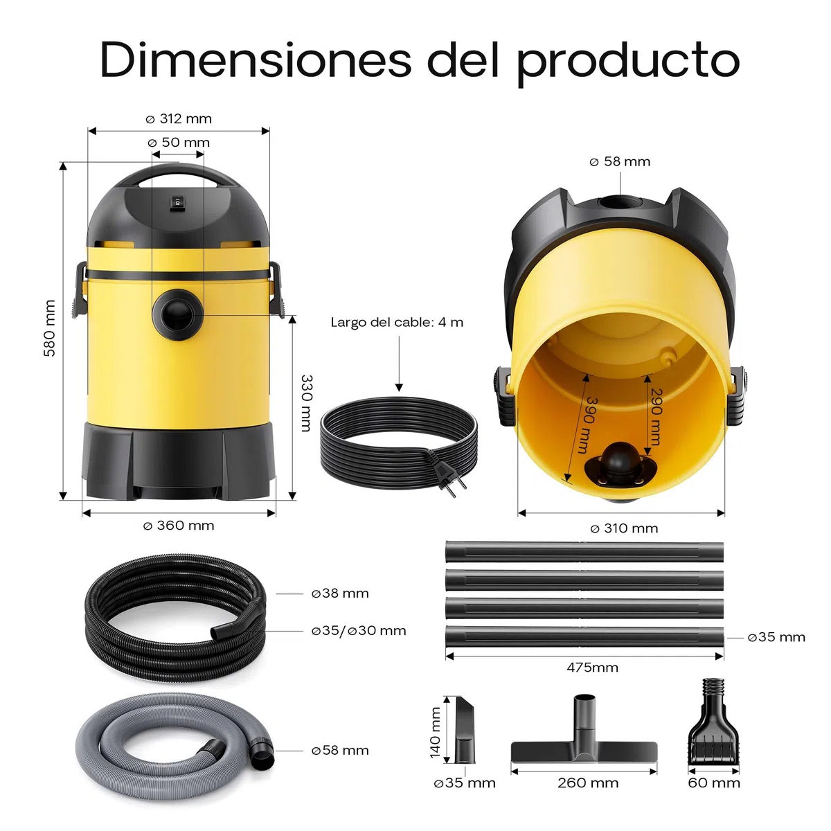 Aspirador Fondo estanques Aspira Lodos Limpiafondos Estanques Piscinas 1400W Vaciado automático