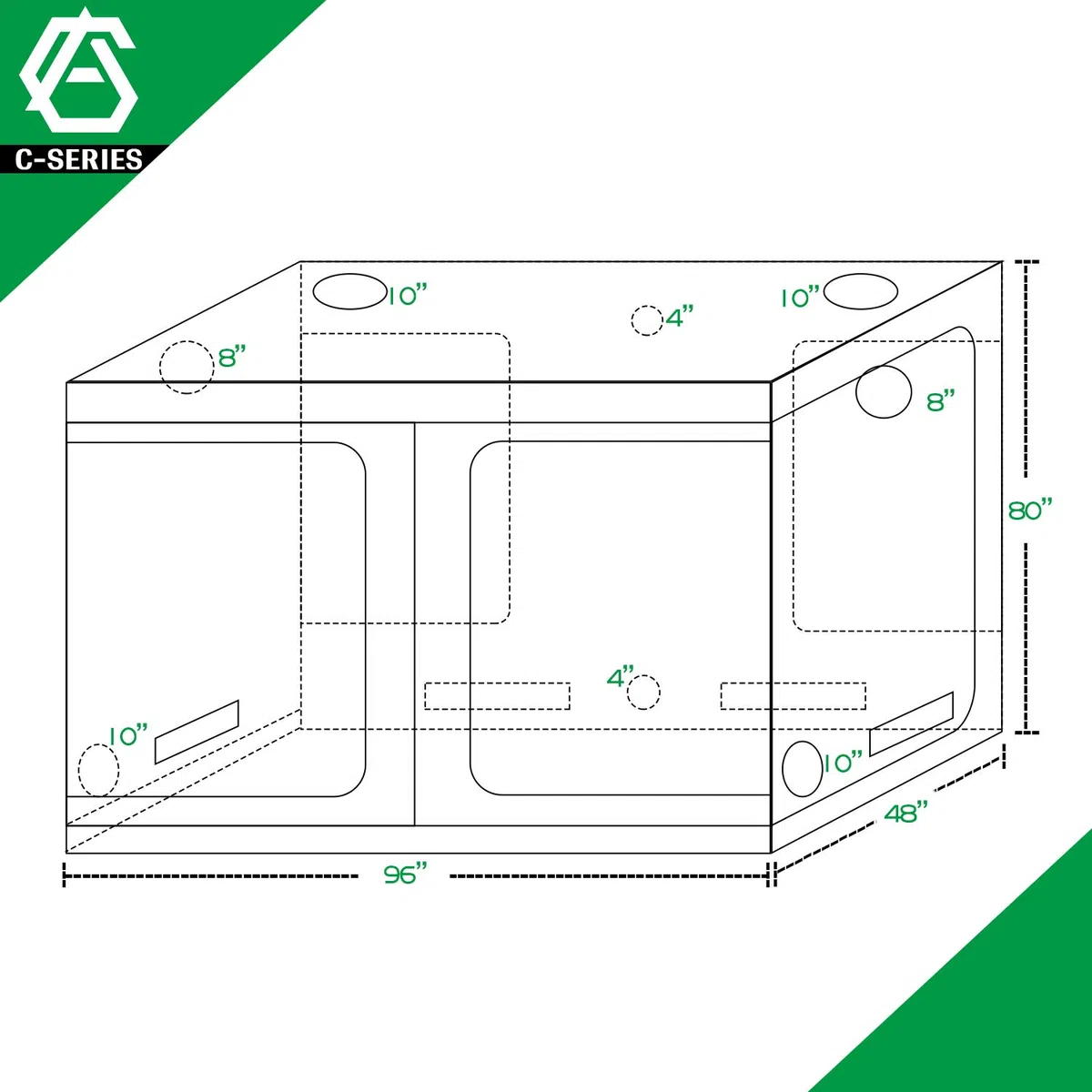GA - Tienda de cultivo hidropónico reflectante de Mylar de 240 x 120 x 200 cm con bandeja impermeable para cultivo de plantas de interior, tienda de invernadero de 4 x 8 pulgadas, 240 x 120 x 200 cm