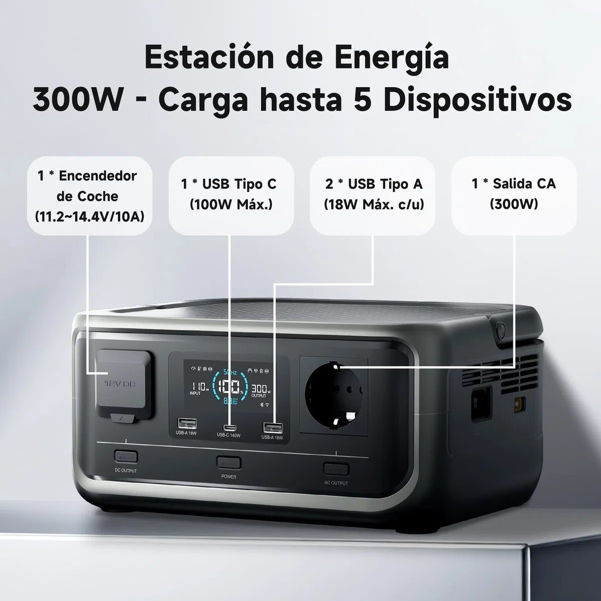 ALLPOWERS VOLIX P300 Estación de Energía Portátil 300W(600W pico) con UPS,Batería LiFePO4 256Wh,Carga Rápida PD 100W,Carga Rápida 80% en 1h,MPPT 110W Máx.Ideal para Casa,Camping y Autocaravanas
