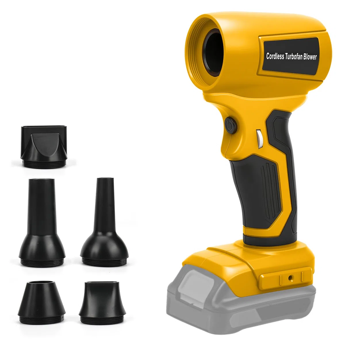 Mini soplador de hojas con batería compatible con Dewalt 20V 18V, 30 m/s, 130000 rpm, motor sin escobillas, 5 boquillas incluidas, ligero y portátil para terraza, césped, limpieza de automóviles y