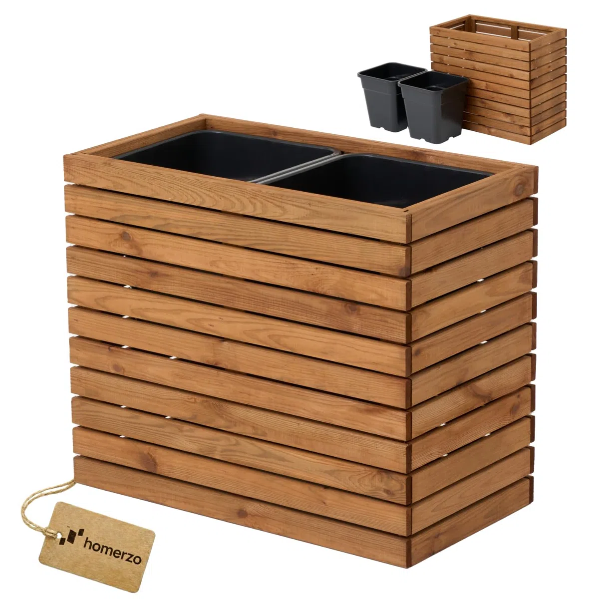 Jardinera para Interior y Exterior - En Madera con Inserto de plástico - 18 l - Macetero Cuadrado para balcón o terraza (67 x 36 cm x 55)