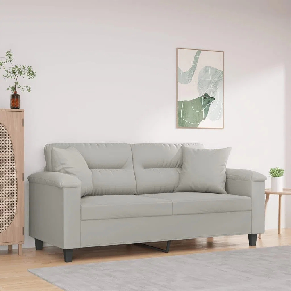 vidaXL Sofá de 2 Plazas con Cojines, Asiento con Reposabrazos, Sofá Tapizado de Televisión, Asiento para Salón, Tela de Microfibra Gris Claro