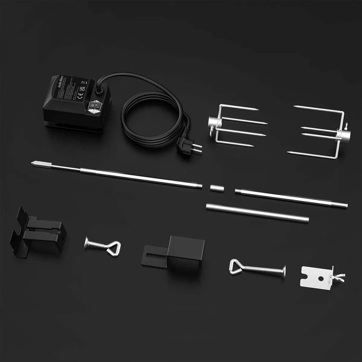 Onlyfire Kit de Asador Eléctrico en Acero Inoxidable con Motor Rotisería Resistente y Accesorios, Adecuado para Barbacoas Large BGE | Kamado Joe Classic | Pit Boss | y Otras Parrillas De