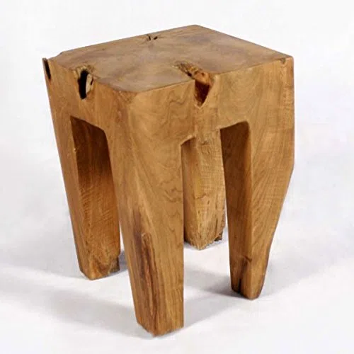 Madera de Teca – Taburete mesa auxiliar teca raíz taburete cuadrado – Barnizado 40 cm