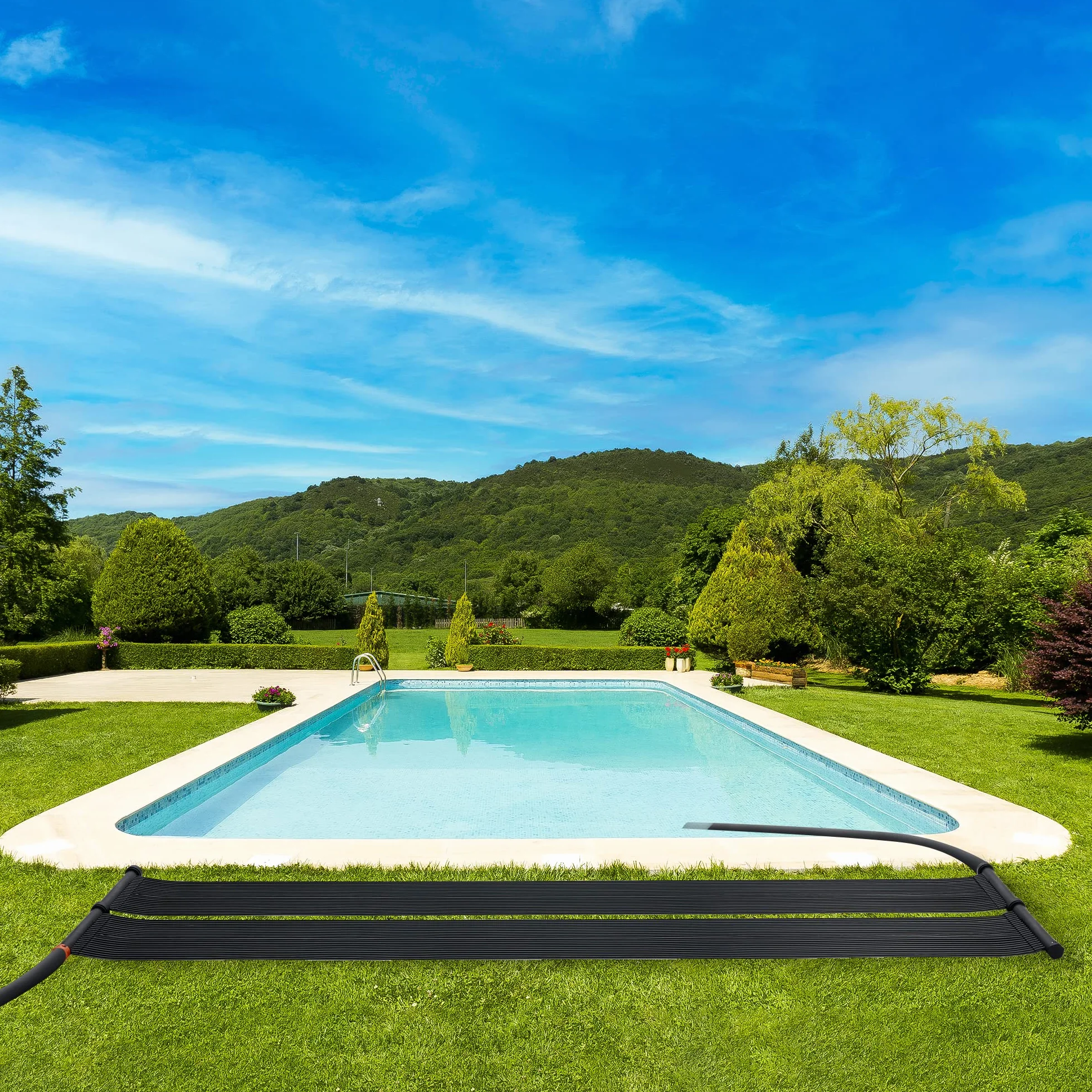 Arebos Calentador de Agua Solar | colector Solar | Calentador de Piscina | Colchoneta Solar | Absorbedor Solar | 300 x 66 cm | Plástico Resistente a los Rayos UV | Incl. Conjunto de derivación