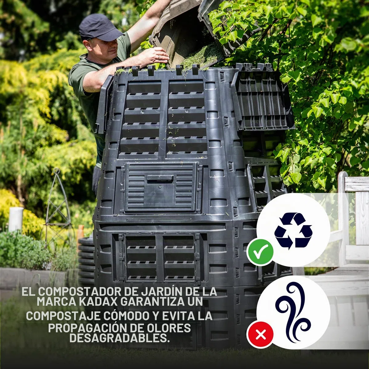KADAX - Compostador de jardín 1000L, una solución ecológica y práctica para transformar sus residuos orgánicos en fertilizante natural, bandeja de compost (Negro)