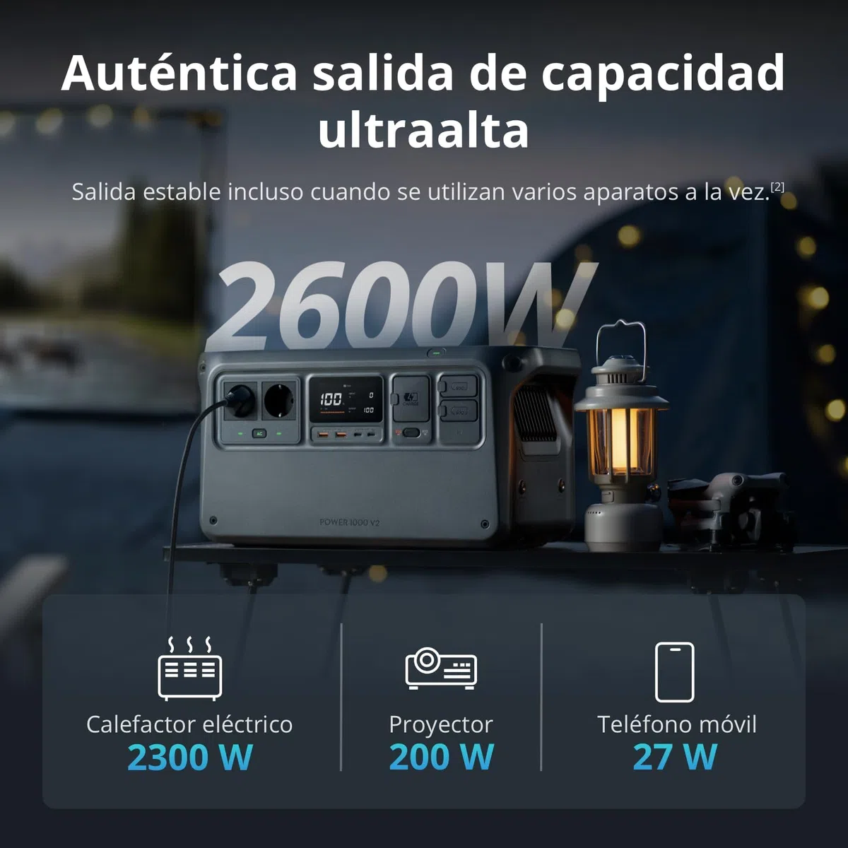 DJI Power 1000 V2 Estación de energía portátil, Batería LFP de 1024 Wh, Salida de 2600 W, Recarga del 0% al 80% en 37 minutos, Generador eléctrico para el hogar (con enchufe de 30 W incluido)