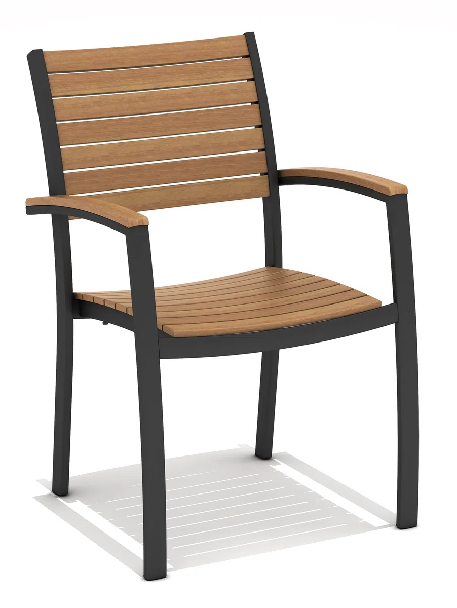 METRO Professional Silla de Jardín con Reposabrazos Lynx, Aluminio/Madera de Eucalipto, para Exterior, Madera/Negro (con Reposabrazos, Madera/Negro)
