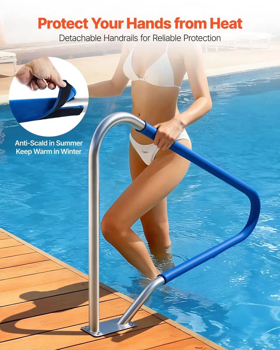 VEVOR Barandilla para Piscina, Carga de 100 kg, Acero Inoxidable 304, Cubierta Antideslizante Extraíble, Amplia Gama de Accesorios, para Piscinas, Parques Acuáticos y Spas, 1220 x 100 x 915 mm