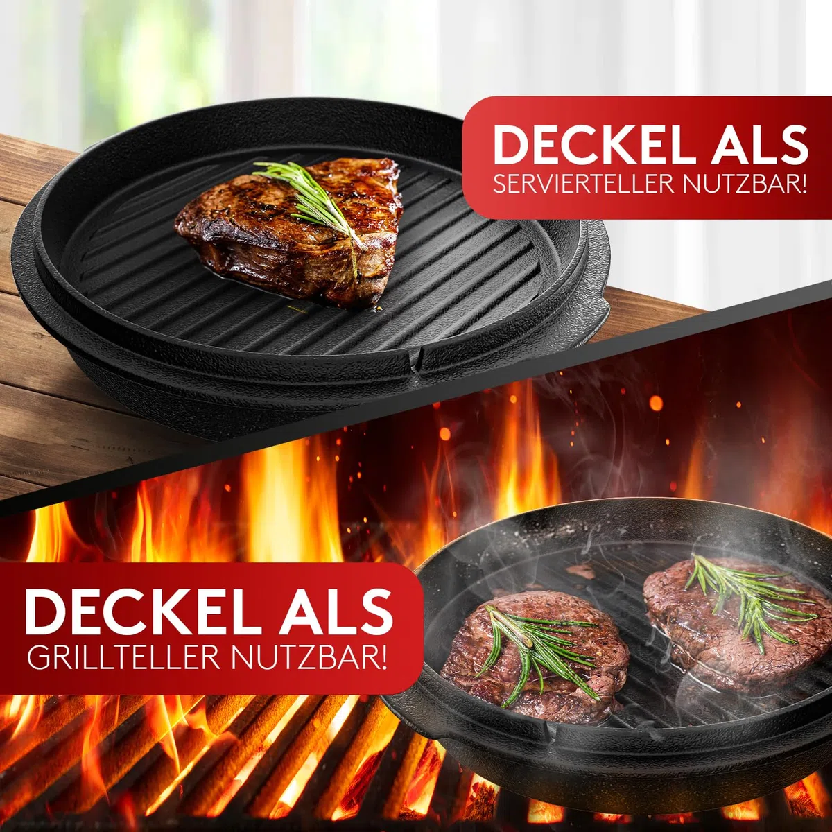 Horno holandés para barbacoa [el original] – 10,8 litros de horno holandés con soporte para ollas y tapa de 2,2 litros con doble función además se puede utilizar como sartén para barbacoa, incluye
