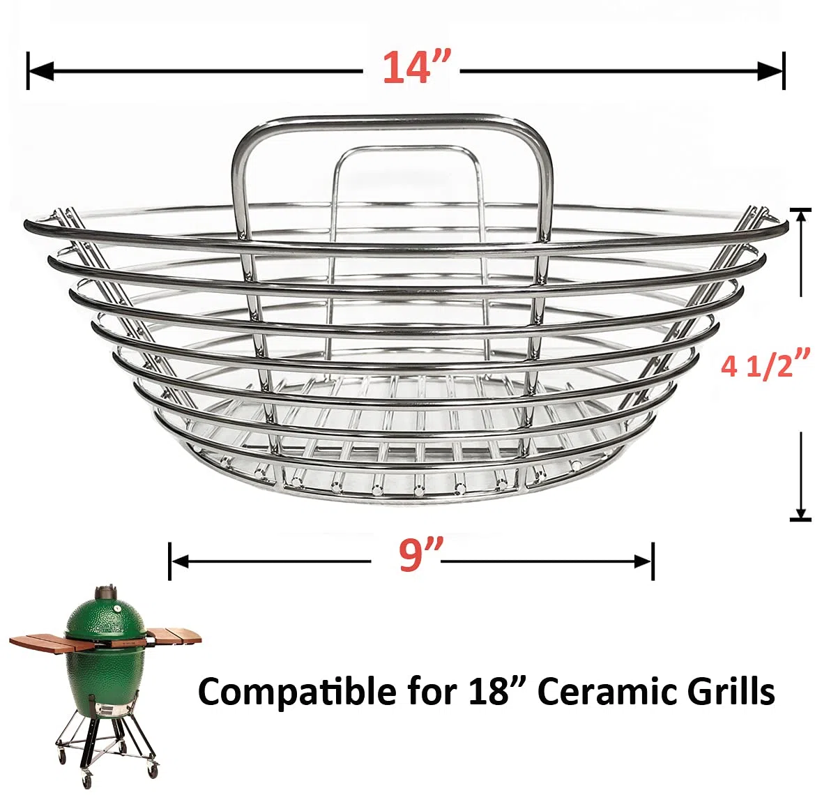 Kamado Joe Classic - Cesta de Fuego de carbón Vegetal con Divisor para Cenizas de Parrilla de Acero Inoxidable, se Adapta a Accesorios de Huevos Verdes Grandes de 18 Pulgadas, Repuesto de Cesta