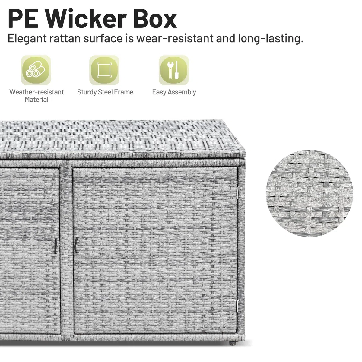 LIFEZEAL Caja de almacenaje de 2 niveles de ratán PE, Baúl grande con 2 puertas y tapa, Armario para jardín, balcón, piscina, salón, interior exterior, 115x60x65 cm (Gris)