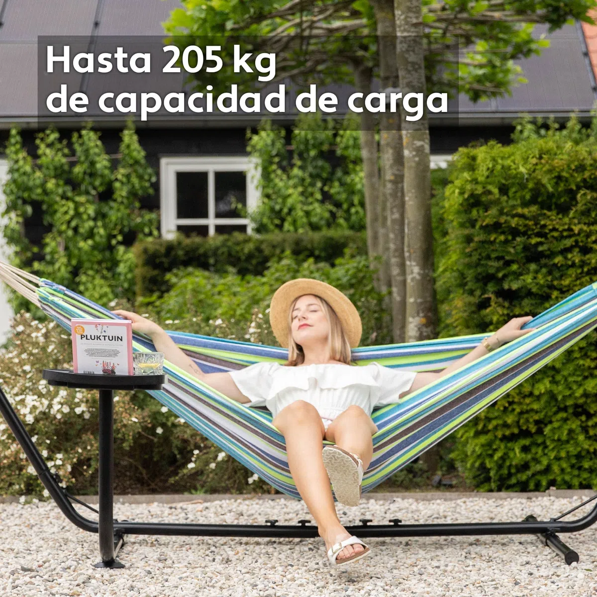Vita5 Hamaca con Soporte – Estructura Ajustable de 290 a 330 cm – Hamaca Grande de 80% Algodón y 20% Poliéster para Jardín, Terraza, Balcón y Camping – Incluye Bolsa de Transporte