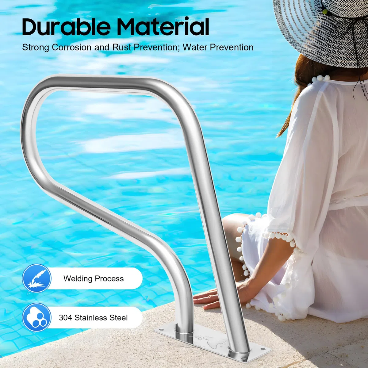 Pasamanos de acero inoxidable para piscina, 81 x 58 cm, con cubierta de asa, ayuda a la entrada de acero inoxidable para piscinas, piscinas, spas, parques acuáticos