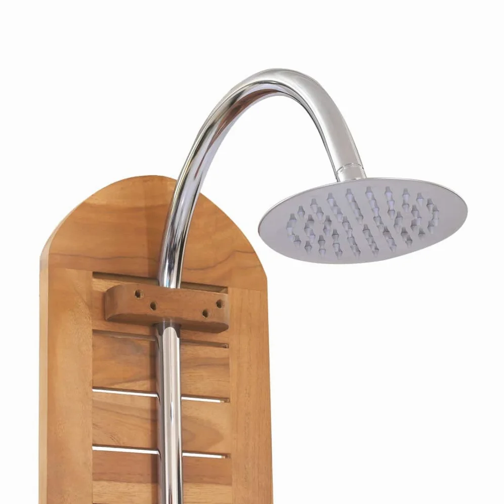 vidaXL Ducha de jardín de madera de teca maciza, resistente de 27.6 pulgadas, al aire libre, junto a la piscina, 43.3 pulgadas, acero inoxidable