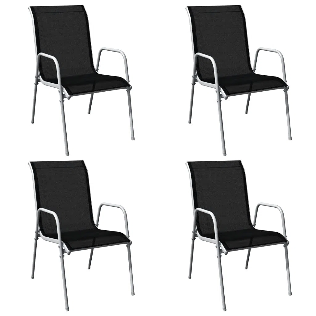 Juego de 4 sillas de jardín con mesa de metal y mesa de metal para 4 personas, mesa de jardín con 4 sillas de jardín, resistente a la intemperie, de acero, color negro