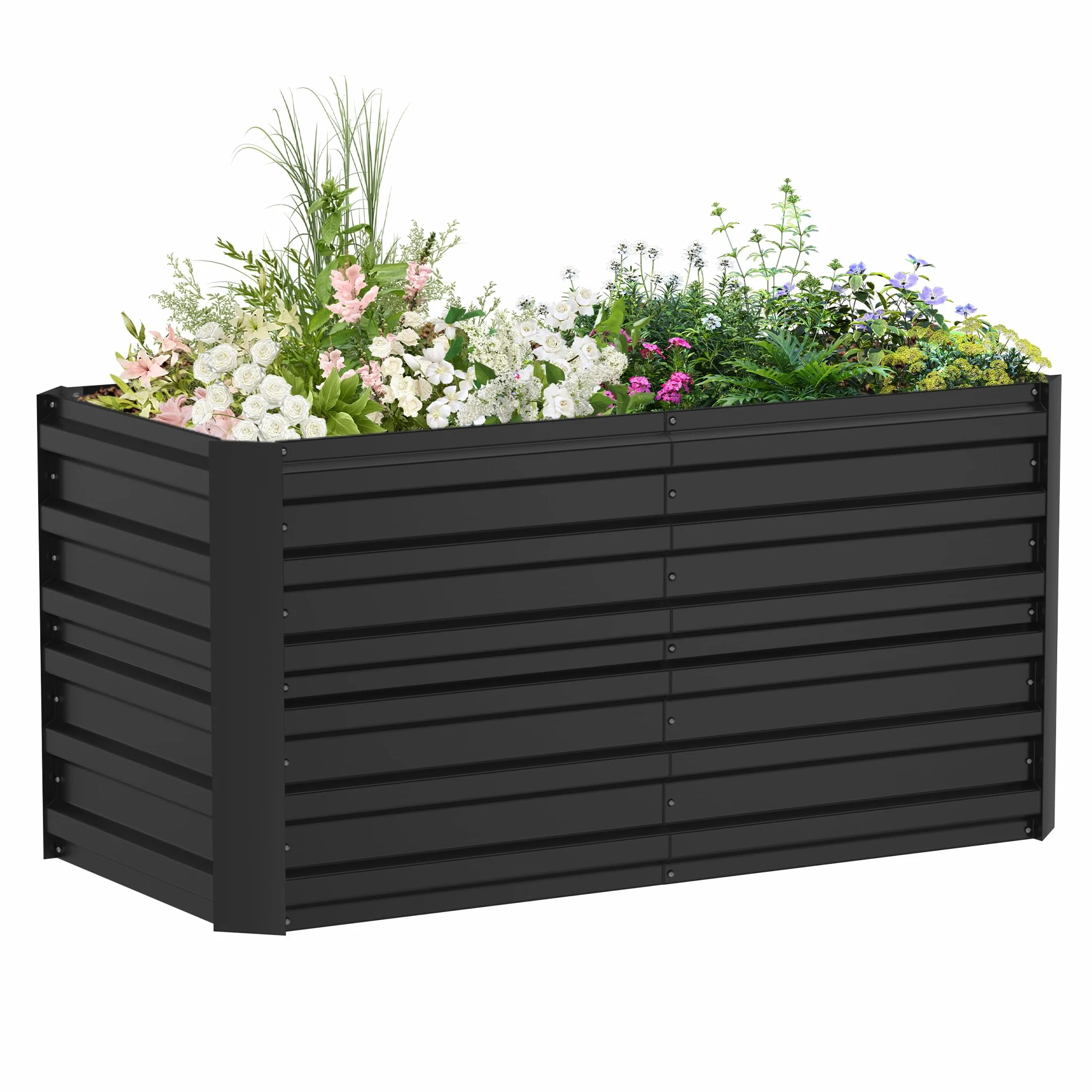 FIVMEN Jardinera de acero galvanizado, 120 x 60 x 58 cm, jardinera grande para exteriores, jardinera, jardinera, rectangular, para jardín, balcón, color negro