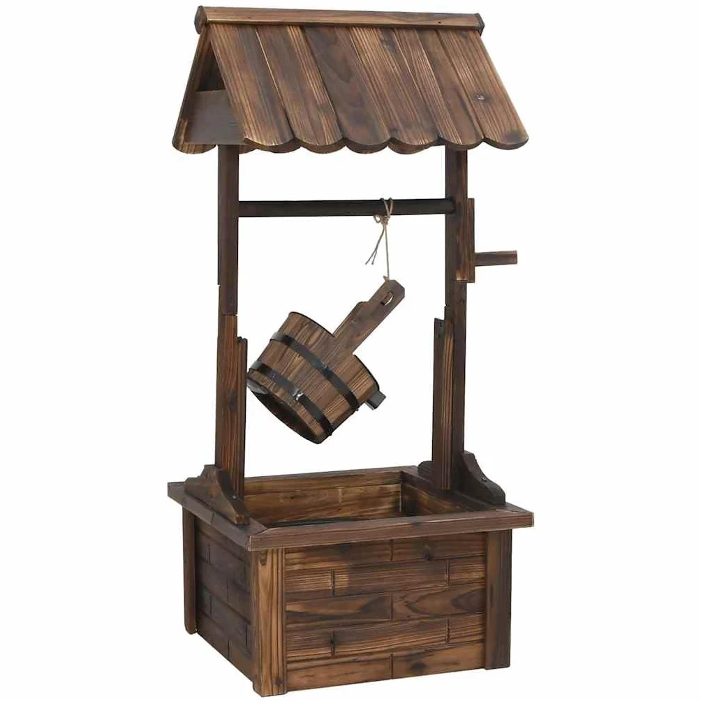 Fuente de Jardín con Bomba Eléctrica de Madera de Abeto - Efecto Sonoro y Óptico para Ambientes Rústicos y Elegantes