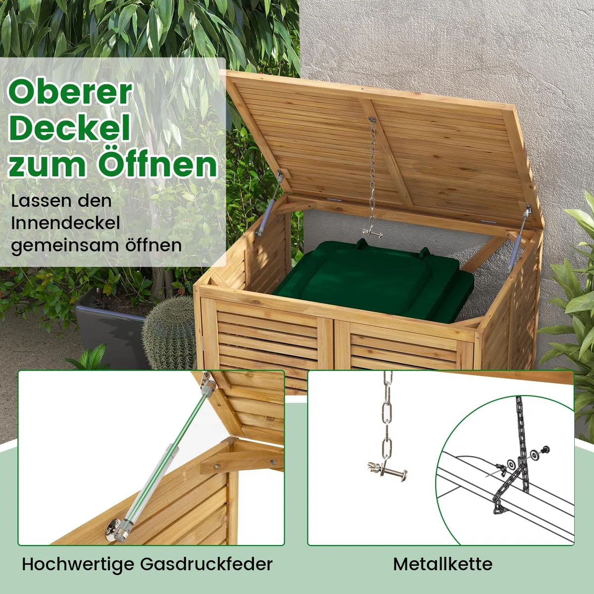 RELAX4LIFE Contenedor de Basura de Madera para 1 Tonelada 120 L, Revestimiento de Contenedores de Basura 86 x 70 x 114 cm, Casa de Cubos de Basura con Tapa y Puertas Dobles (Natural)