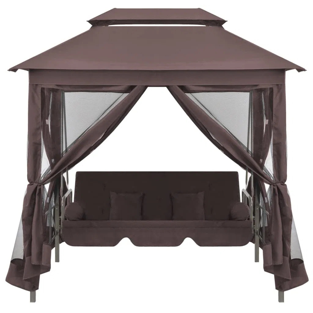 KOIECETA Pabellón balancín convertible para jardín, con función de cama, columpio para jardín, color marrón café