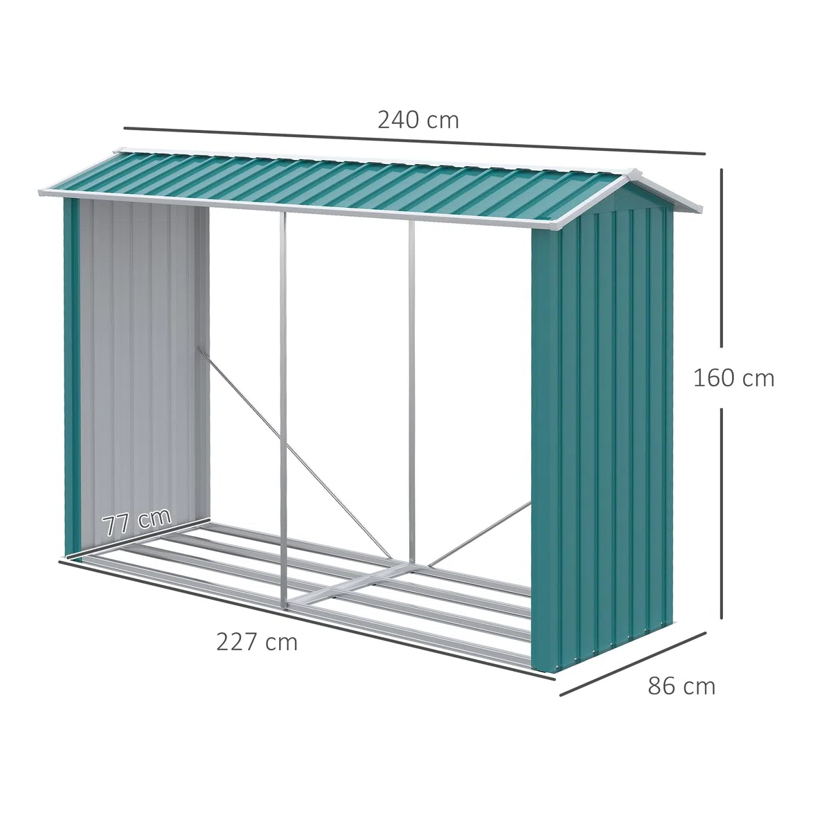 Outsunny Casetilla para Leña de Acero Galvanizado Leñero Exterior Cobertizo de Almacenamiento de Troncos con Techo Impermeable y Antioxidante para Jardín Terraza Patio 240x86x160 cm Verde