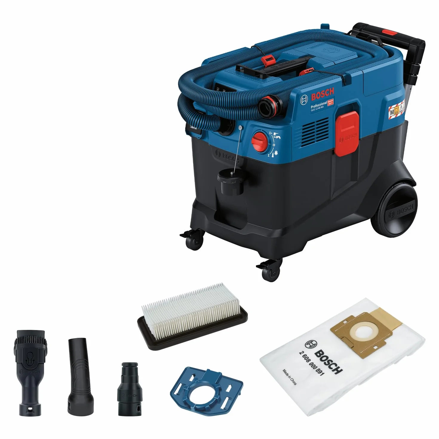 Bosch Professional aspirador universal GAS 12-40 MA (1200 W, limpieza automática del filtro (AFC), con filtro principal, manguera, adaptador PT combinado, boquilla de cepillo combinada)