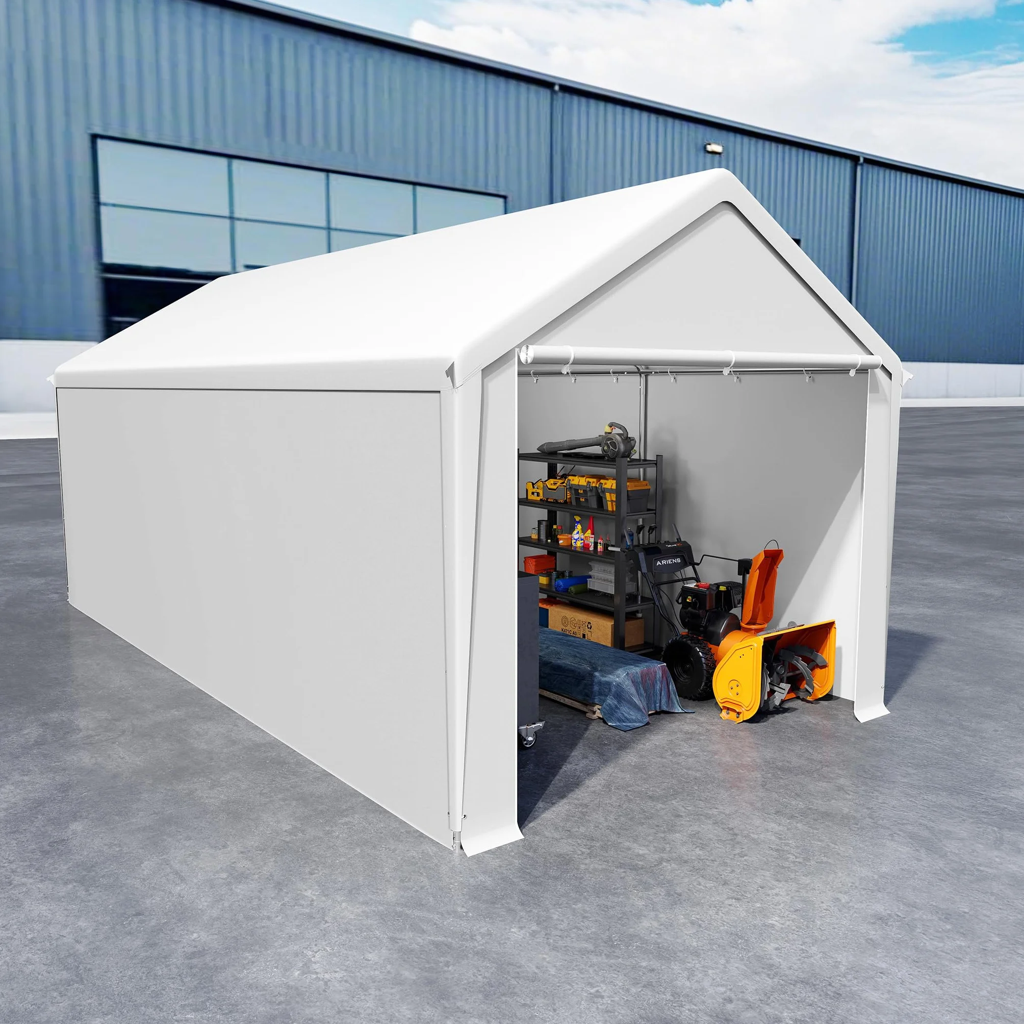 Carport - Tienda de campaña (3 x 6 m, lona de polietileno, resistente a la intemperie, marco de acero galvanizado, con anclajes y cuerdas tensoras, refugio para coches, dispositivos y