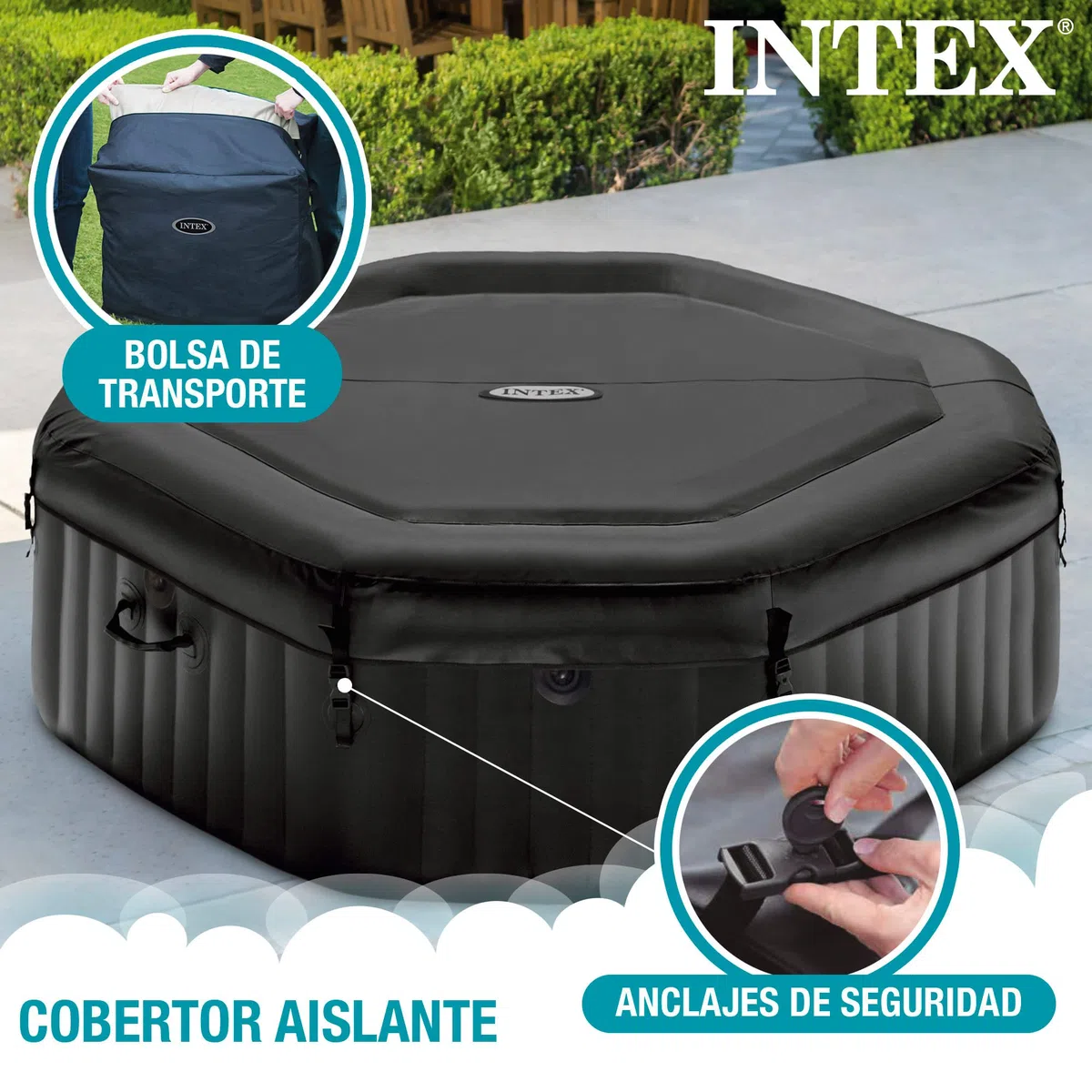 Intex Spa hinchable 6 personas octogonal, Burbujas Deluxe y chorros de agua (55082)