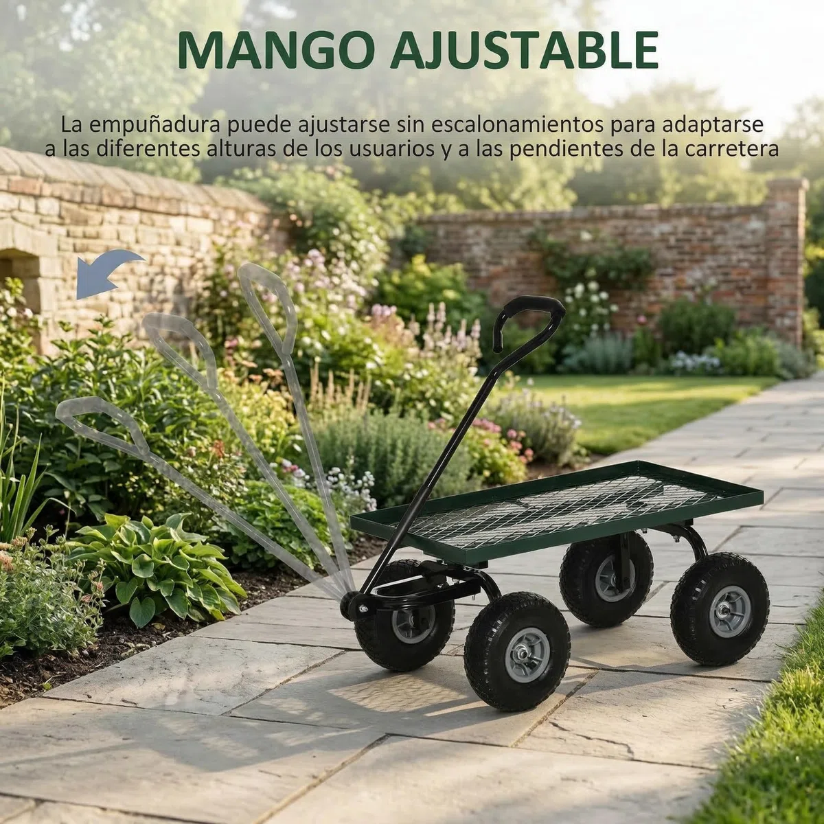 Outsunny Carro de Jardín con Grandes Ruedas Carretilla de Mano con Mango Ergonómico y Estructura de Acero para Transporte de Camping Exterior, Capacidad 150 kg, Negro y Verde