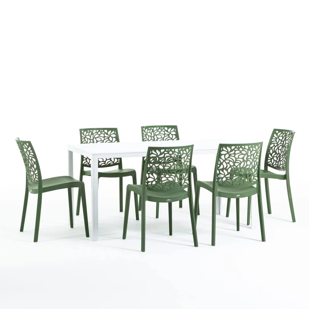 Sillas de resina moderna apilables de polipropileno con fibra de vidrio, para interior, cocina o comedor, exterior y jardín, sillas de restaurante y contract - Anna (6 Sillas, Verde oliva)