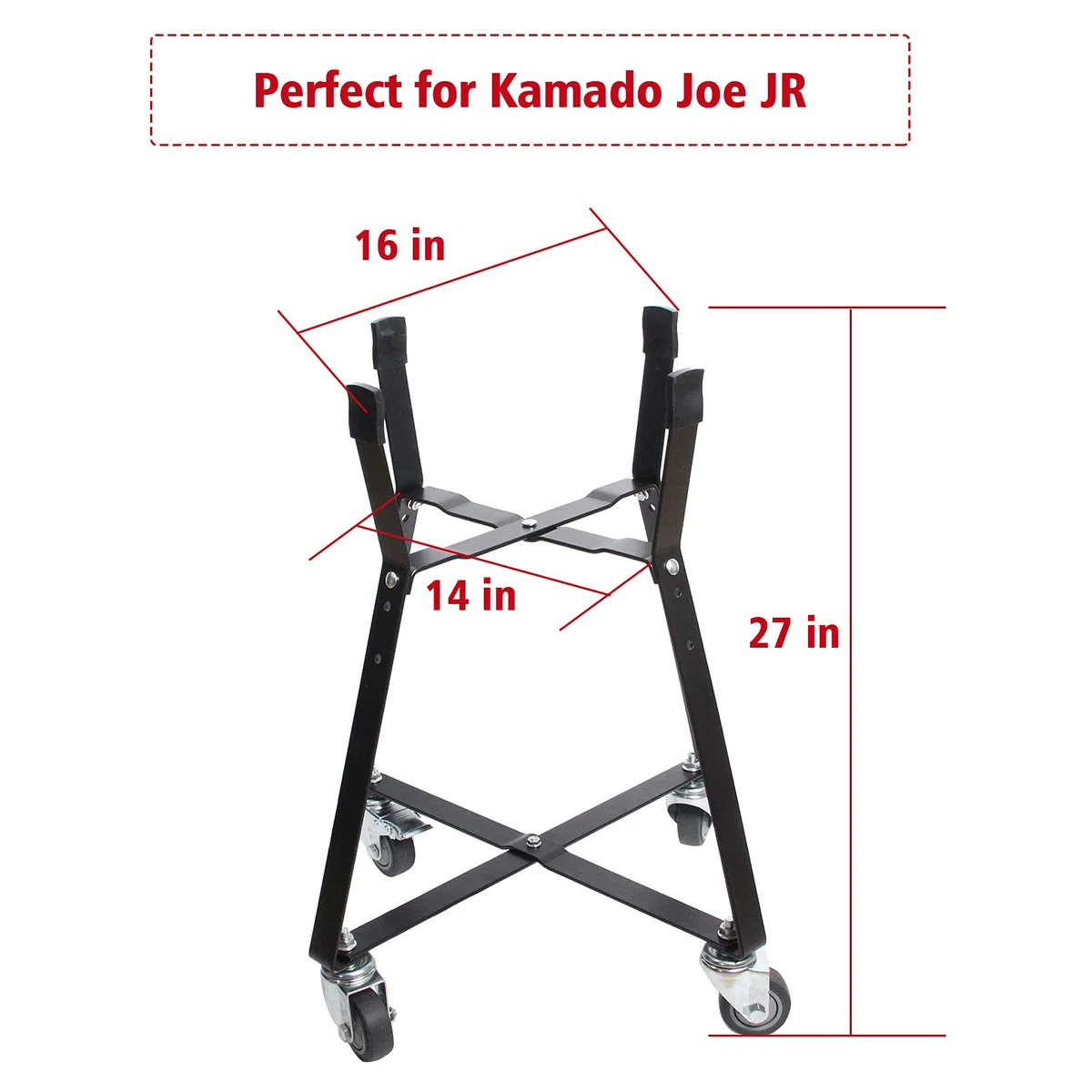 VANKEY Carrito rodante para Accesorios Kamado Joe Junior, Nido Kamado con Ruedas de Bloqueo Resistentes, Soporte de Parrilla de Acero Recubierto de Polvo para Exteriores, Negro, Serie JR