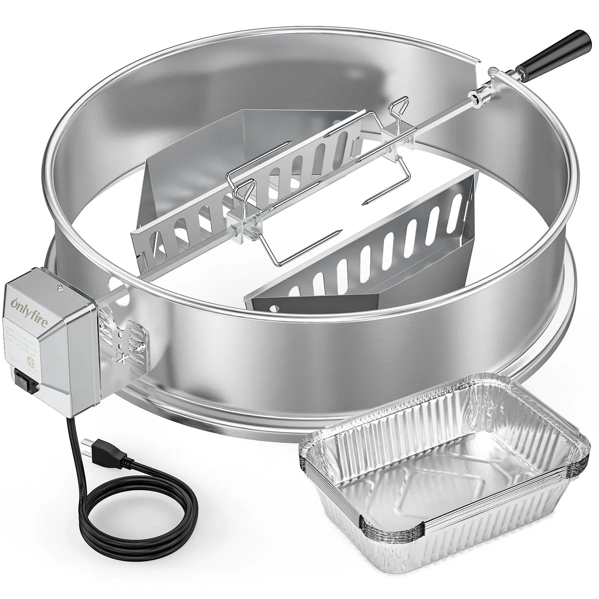 onlyfire Set de Mejora Asador Ring para Barbacoa con 2 Cestas para Carbón y 10 Bandejas de Recolección de Grasa de Aluminio，para Weber 57cm y la Mayoría de Otros 57 CM Kettle Charcoal Grills