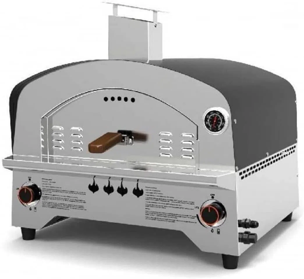 Horno de pizza de gas portátil de acero inoxidable con doble quemador para exteriores con piedra refractaria de 500 grados (horno Speedy500)
