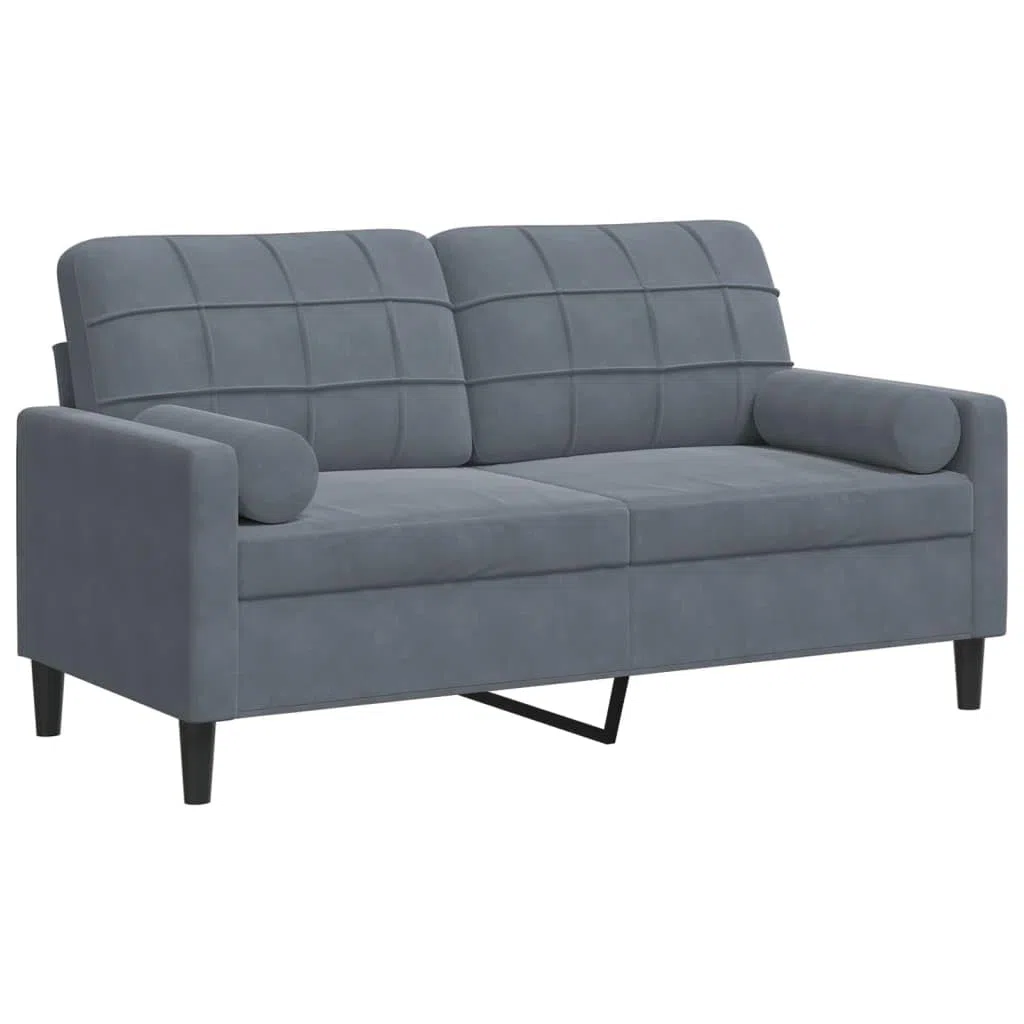 vidaXL Sofá de 2 plazas con Cojines Terciopelo Gris Oscuro 140 cm, sofá, sofá de salón, sofá de Tela, sofá tapizado, sofá de Tres plazas