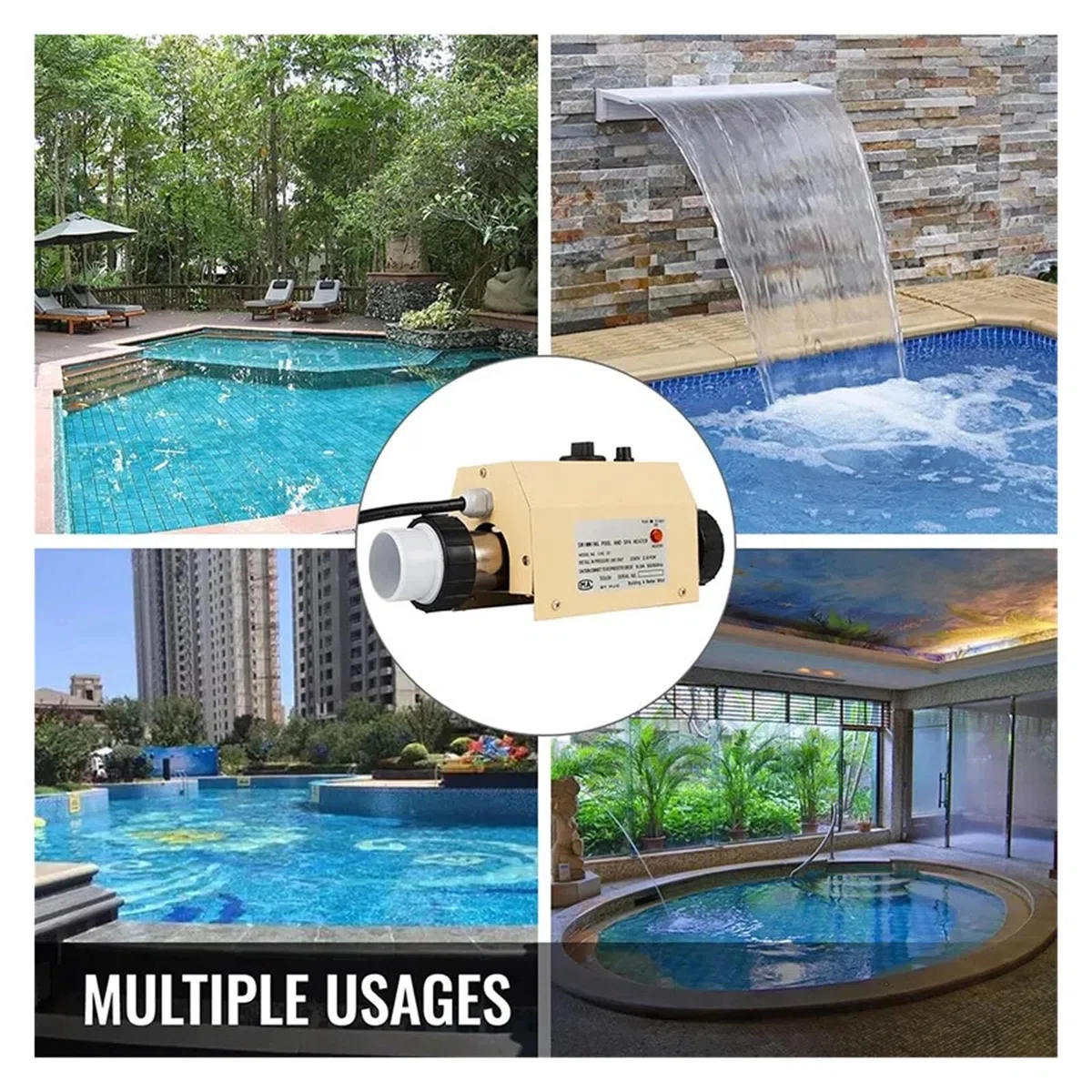 Calentador de piscina, Termostato calentador de agua eléctrico de 3KW for piscina, bañera, SPA, baño for masaje, bañera de hidromasaje,Calentador rápido(1600W)