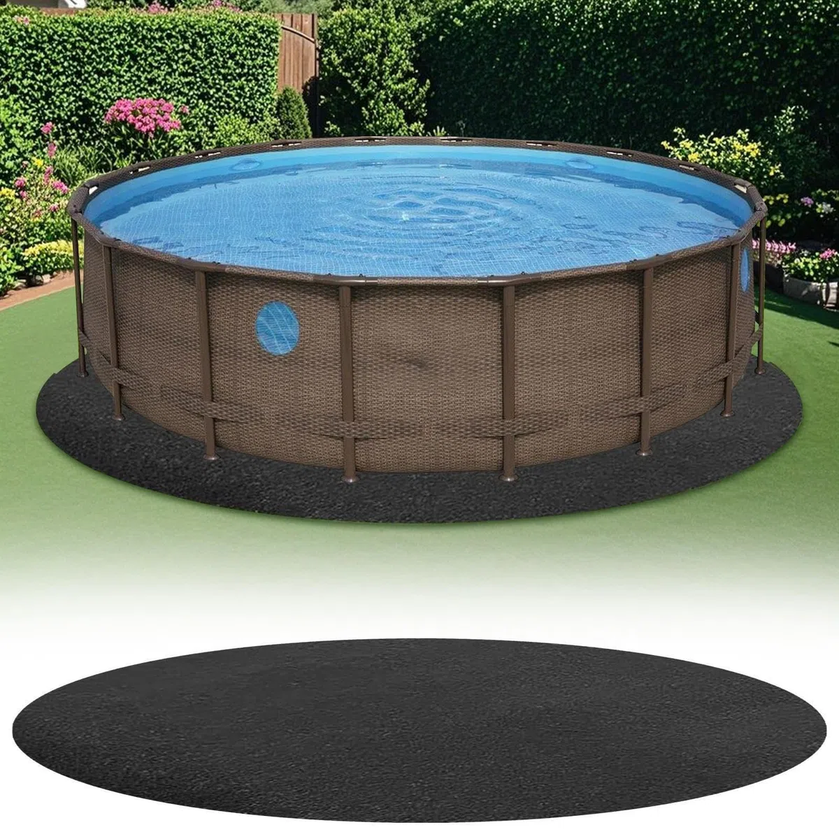 Alfombrilla protectora de tela para el suelo de la piscina, 3 x 3 m, resistente para piscinas sobre el suelo, resistente a pinchazos, protección del césped, corte /rectangular a medida