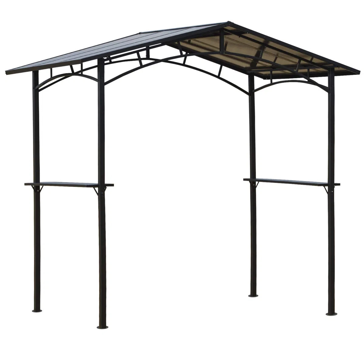 Outsunny Pabellón Jardín 2,5 x 1,5 m - Cobertizo Barbacoa - 2 estantes - Techo de Barbacoa - Metal Negro Techo Policarbonato