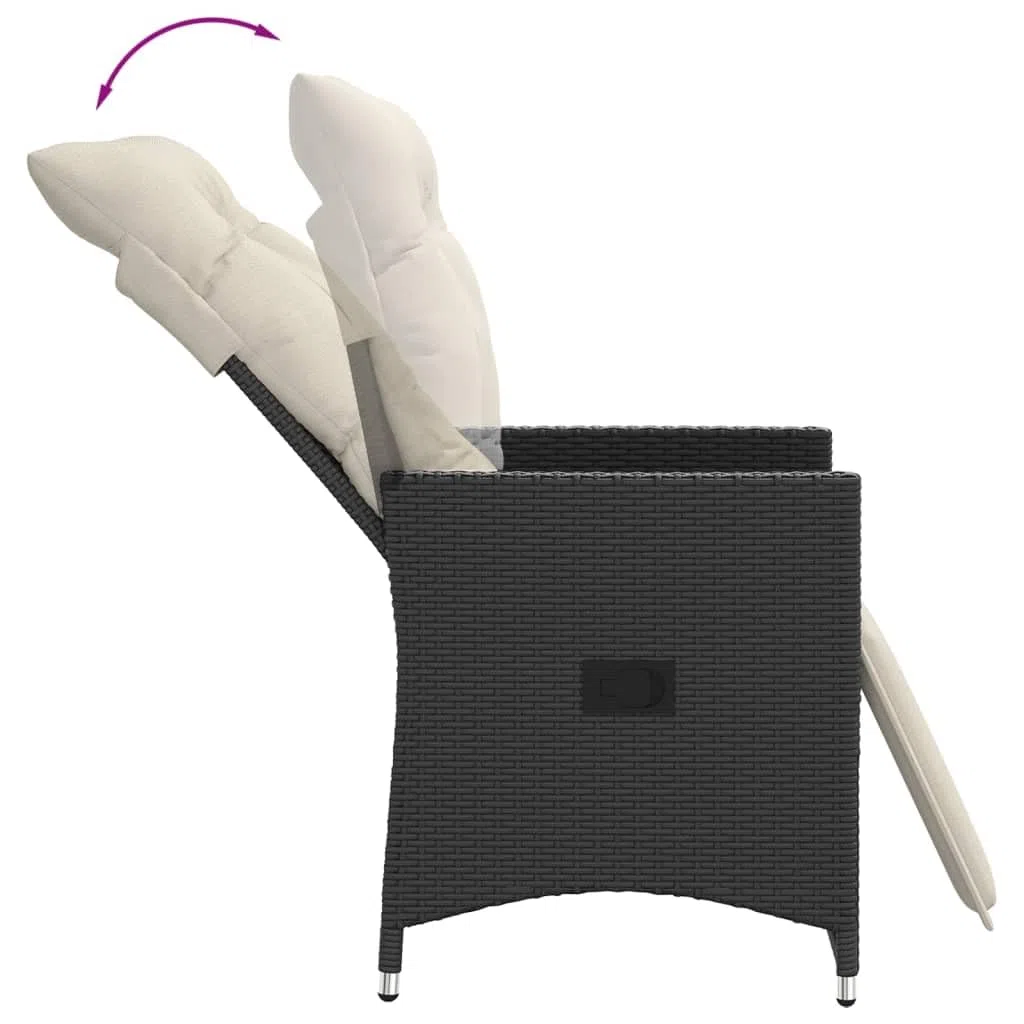vidaXL Sillones reclinable jardín Cojines 2 uds ratán sintético Negro