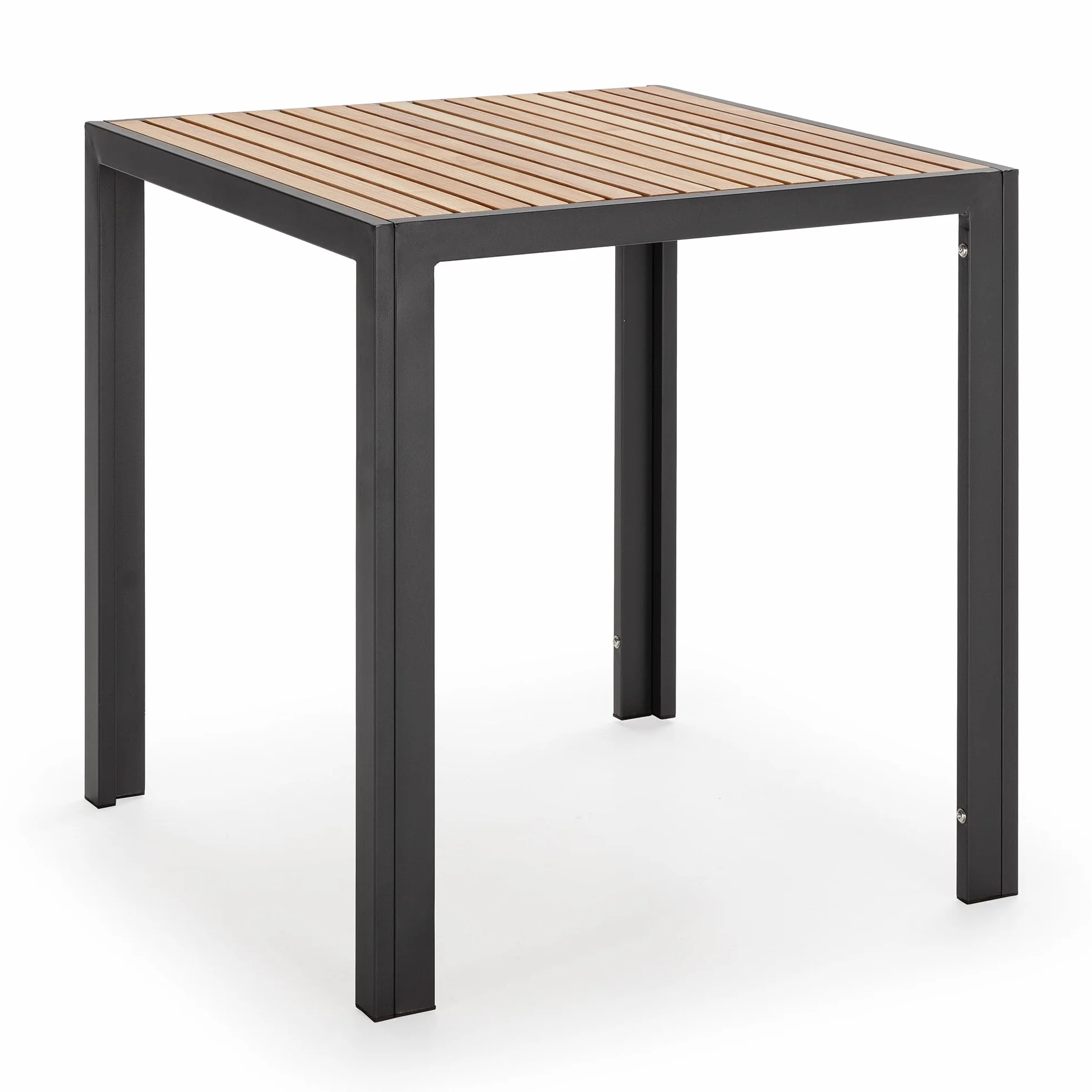 HOMN LIVING Mesa de Jardín Coral Cuadrada de Madera y Metal Negro, 70x70x72 cm