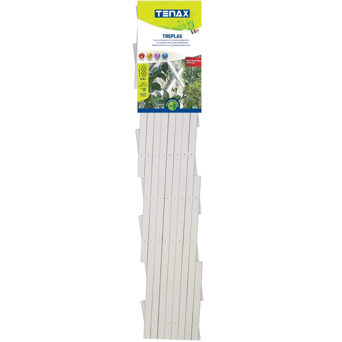 TENAX Treplas 1,00x3 m Blanco, Enrejado Extensible en PVC para la Sujeción de Plantas Trepadoras y Decorar Paredes, Balcones y Terrazas