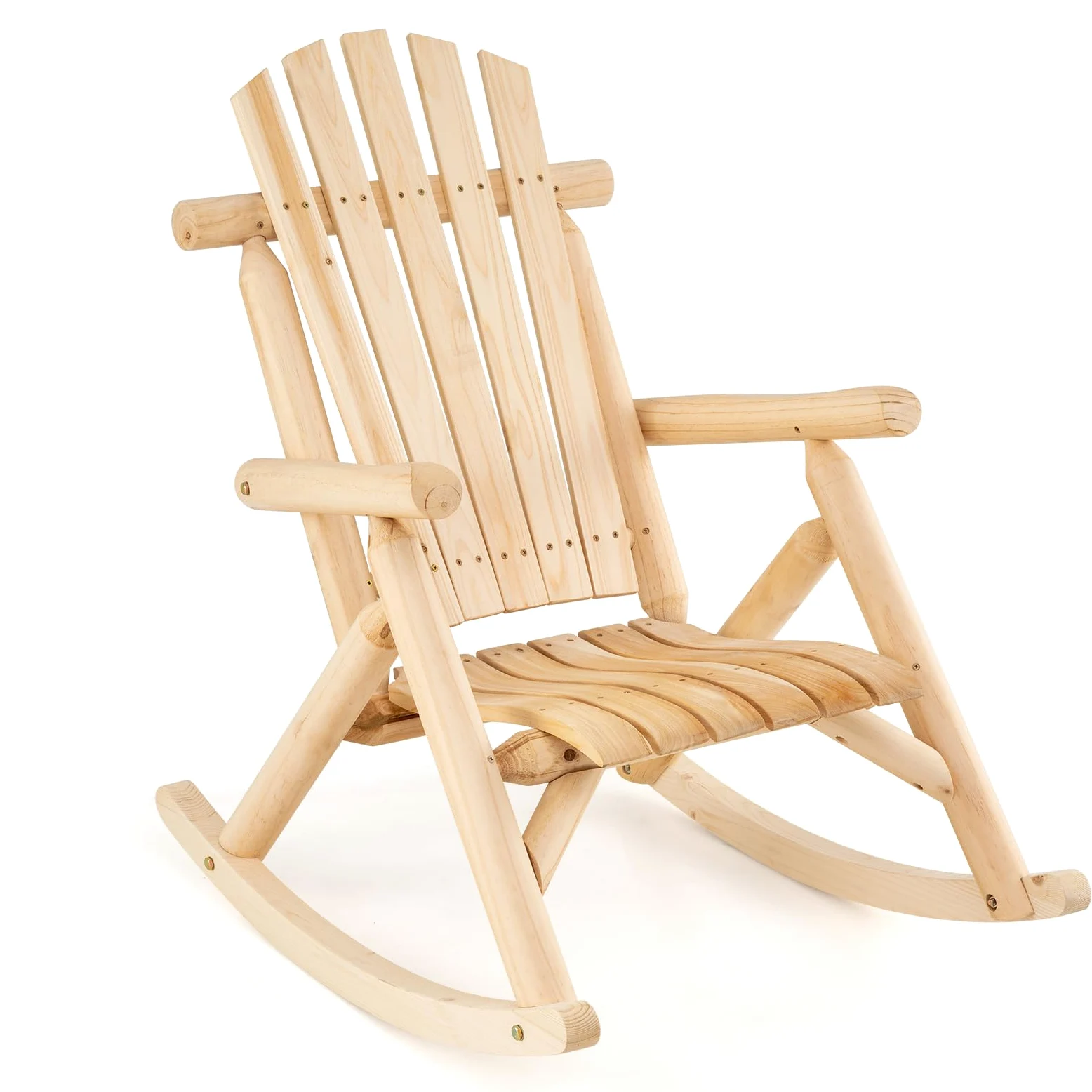COSTWAY Silla Mecedora Adirondack, Mecedora de Madera Maciza con Asiento Curvado y Respaldo Alto, Mueble Balancín de Exterior Jardín Porche Terraza, Carga 150 kg, 99 x 68 x 99 cm