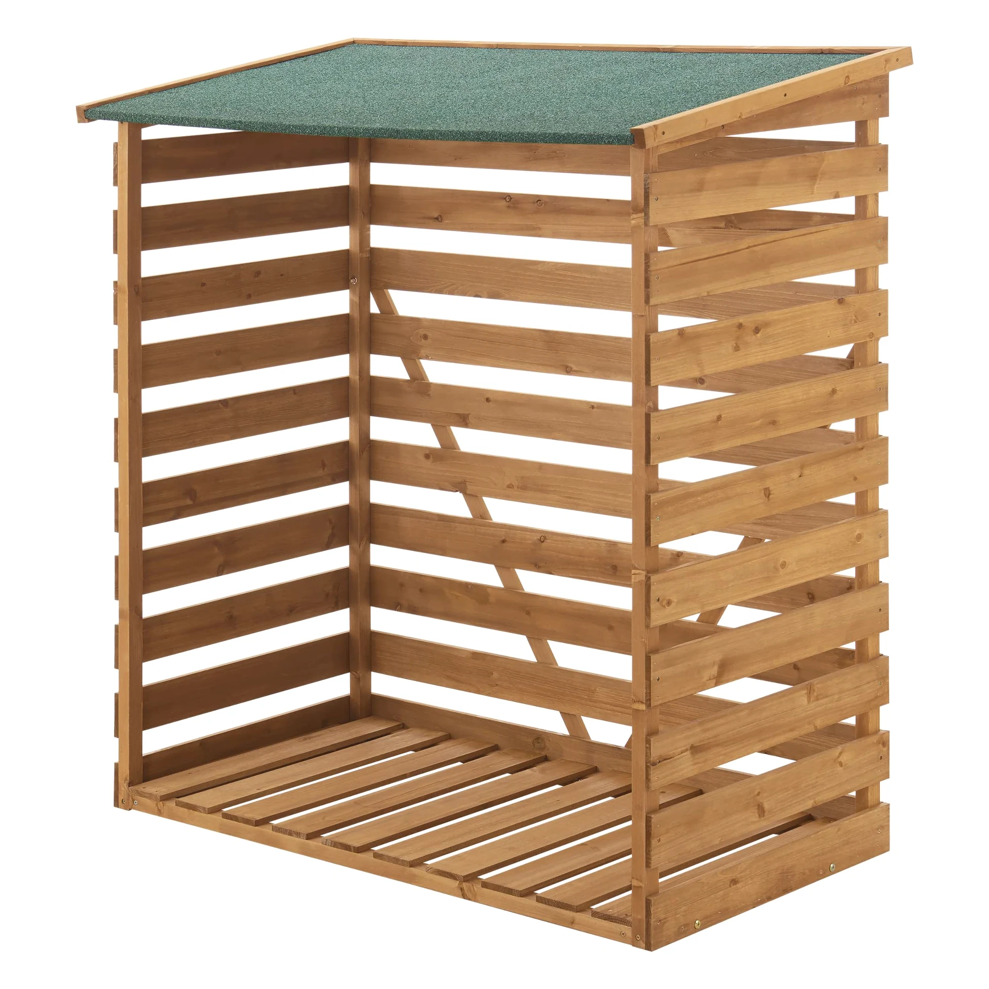 [en.casa] Soporte para Leña Leñera con Techo Impermeable Estante para Leña Madera de Abeto Bitumen 123 x 116 x 64 cm Natural Verde