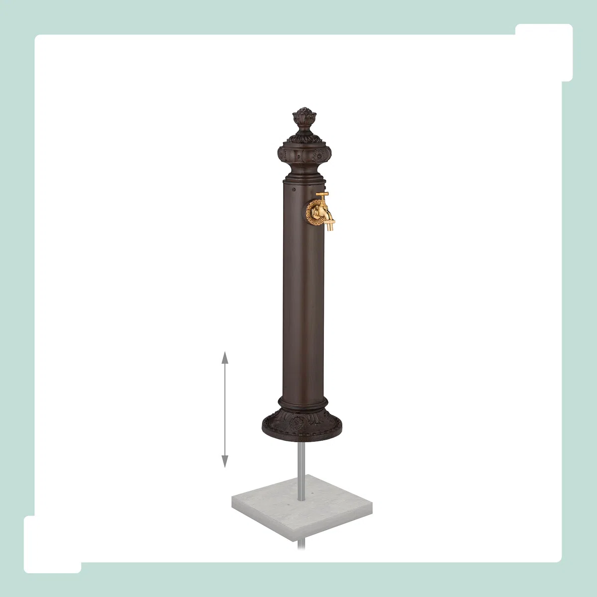 Relaxdays Fuente de Pie Antigua, con Grifo, 87 x 20,5 x 24 cm, Bebedero de Jardín, Terraza, Montaje al Suelo, Marrón