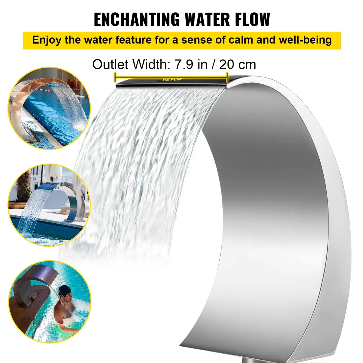 VEVOR Fuente de Cascada para Piscina Fuente de Acero Inoxidable 40 x 20 x 3,81 cm Fuentes de Piscina Plateadas para Piscinas de Tierra Jardín Cascadas al Aire Libre Característica de Agua de Esta