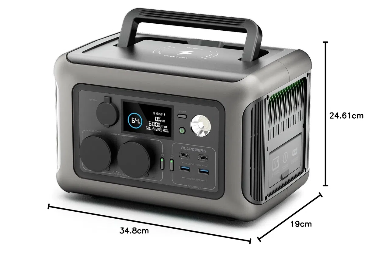 ALLPOWERS R600 Estación de Energía Portátil,Batería LiFePO4 de 299 Wh,Generador Solar de Salida de CA de 2 * 600 W (Pico1200 W),Carga Rápida de 1 Hora,Camping,RV,Emergencia (R600)