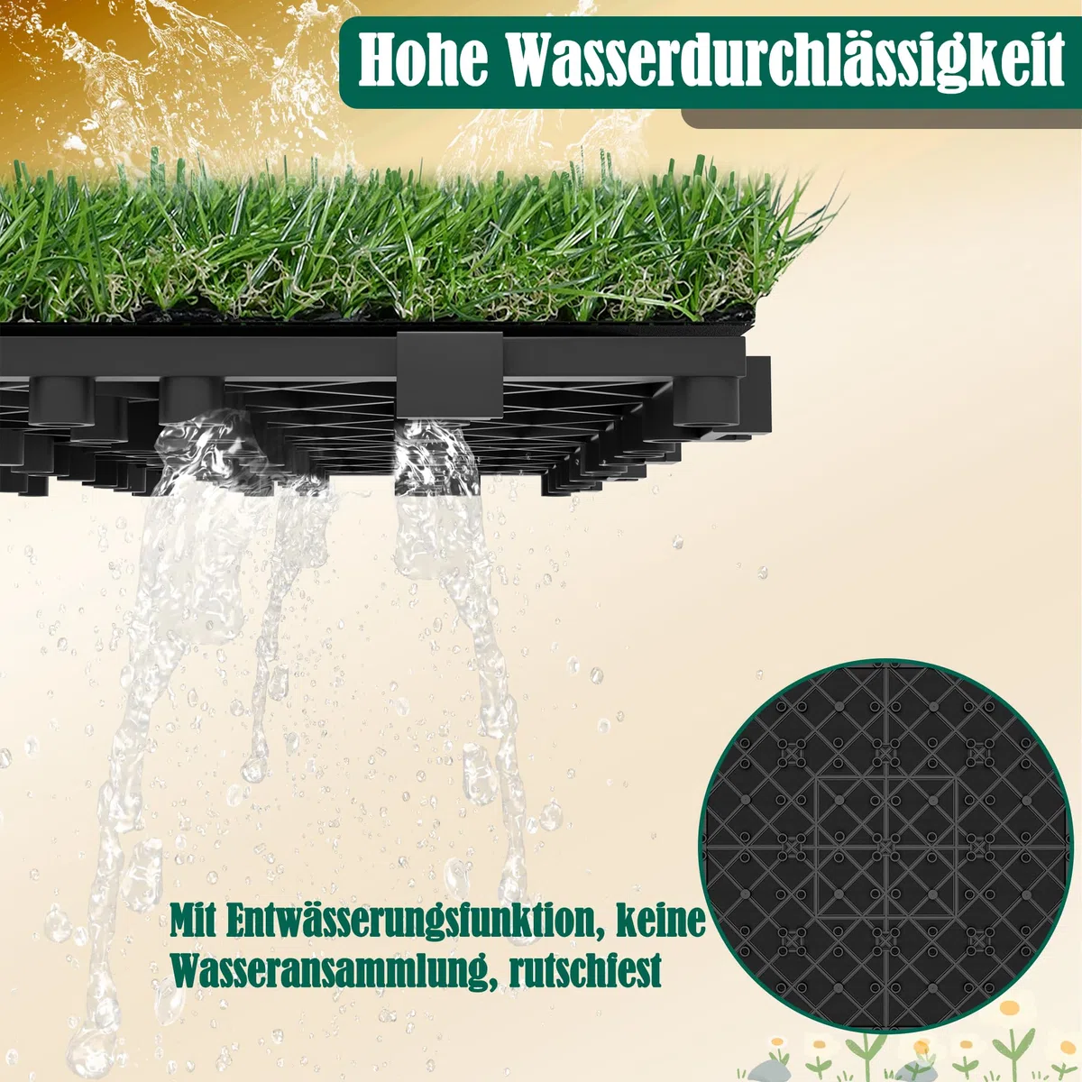 FIVMEN - Baldosas de césped artificial 30x30 cm, baldosas de clic para césped, para balcón, terraza, resistente a la intemperie, con función de drenaje, baldosas de césped artificial de plástico