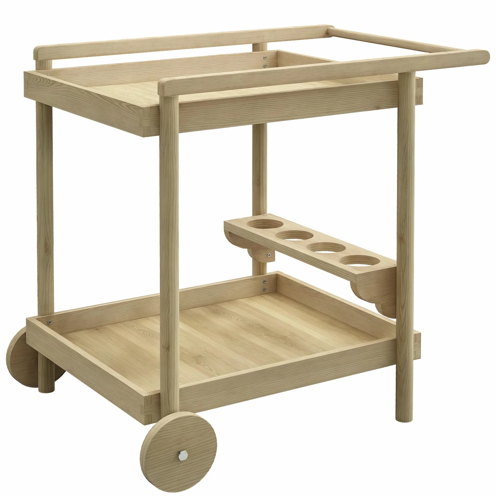Outsunny Camarera con Ruedas de Madera Carro de Servicio con 2 Estantes 4 Portavasos y Mango para Jardín Terraza Patio 78x58,5x75 cm Natural